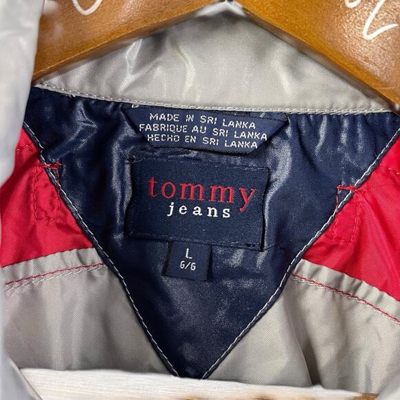 Tommy Jeans Jacket Unlined Windbreaker Large Vintage Silver Blue Red Nylon - Picture 5 of 8